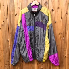 90's NIKE ナイキ メンズXL ナイロンジャケット ウィンドブレーカー マルチカラー ハイネック 銀タグ ビッグロゴ スウッシュ 刺繍 スポーツウェア ストリート ビンテージ古着