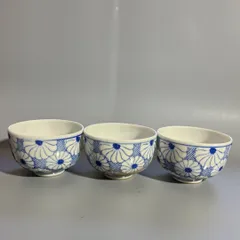 江戸時代　有田焼　湯呑　コレクション　３客揃　希少　手描き　染付　花文