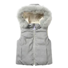 アナイ ANAYI ダウンベスト リバーシブル フォックスファー チェック グレー系 ホワイト系 36サイズ 986749