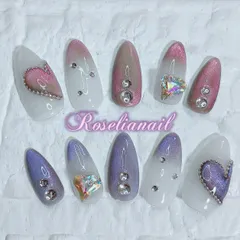 【オーダーNo.32】ハート･ピンク･紫･マグネット･グラデーション･キラキラ･ラグジュアリー･個性派･ネイルチップ