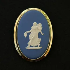 【良品】Wedgwood ウェッジウッド ジャスパー カメオ ブローチ 天使モチーフ ブルー　260209003
