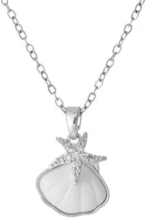 AREUM ネックレス 貝殻 おしゃれ ステンレスチェーン 細め かわいい ワンポイント アジャスターチェーン付き (シルバー,  中)