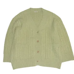 美品 22AW yori ヨリ ウール ケーブルニット カーディガン オーバーサイズ 38 グリーン レディース 古着 中古 USED