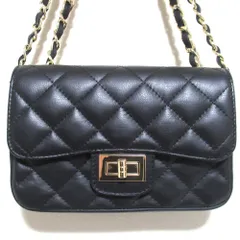 美品 AULENTTI オウレンティ レザー キルティング チェーンショルダーバッグ ブラック×ゴールド金具 レディース 古着 中古 USED