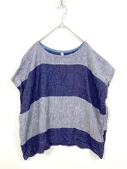 美品 URBAN RESERCH DOORS アーバンリサーチドアーズ リネン100% 半袖 ボーダー カットソー sizeF/紺 ■◆レディース