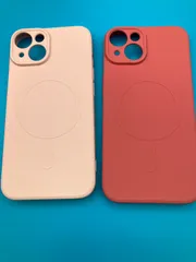 iPhone14 / iPhone13 ケース 2点セット MagSafe対応 シリコンケース ベージュ＆レッド