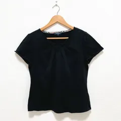 BURBERRY LONDON バーバリーロンドン 半袖トップス ノバチェック レース ブラック 黒 ロゴ刺繍 ホース レディース サイズ４ M相当 綿 コットン混 三陽商会 日本製 Y2K フェアリーグランジ 平成ギャル Archive 00s