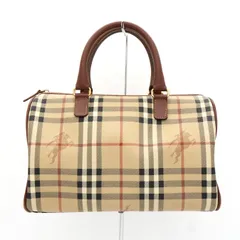 【バレンタイン期間限定セール5%OFF 】バーバリー ノバチェック PVC / レザー ミニボストンバッグ ハンドバッグ ベージュ レディース