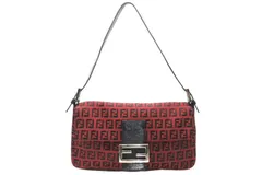 FENDI フェンディ ズッキーノ マンマバゲット ワンショルダーバッグ 8BR000 レッド ブラック キャンバス レザー シルバー金具 美品 中古 4b012244