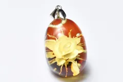 【１点物】シルバー925◇繊細彫刻 ブルーアンバー琥珀　24x17mm　薔薇内彫り オーバル ペンダントトップ パワーストーン 天然石 _PC9408