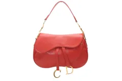 極美品 Christian Dior クリスチャンディオール ダブルサドルバッグ ワンショルダーバッグ RU 0011 レザー レッド ゴールド金具 中古 4b012250