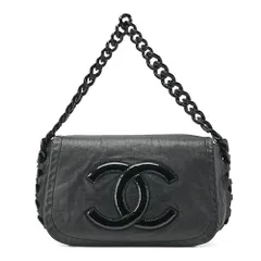CHANEL シャネル トートバッグ　 ラムスキンXエナメル　ココマーク 　プラチェーンショルダー　黒 　シルバー金具　レディースバッグ　ブランド【中古】【送料無料】