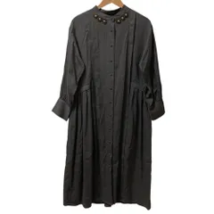 美品 INGEBORG インゲボルグ フラワーモチーフ付 ロングワンピース チャコール レディース 古着 中古 USED