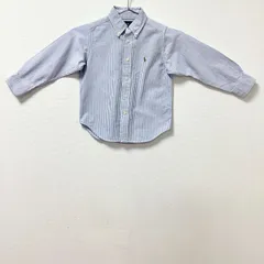 古着　POLO RALPH LAUREN　ポロ ラルフローレン　ボタンダウン　ストライプ　長袖カジュアルシャツ　キッズ　100~110相当　コットン　ブルー　青　ホワイト　白　刺繍　トラッドスタイル　フォーマル　オックスフォード　ポニー