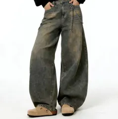 バギー ワイドレッグ デニムパンツ ルーズ ストリート 韓国 Y2K