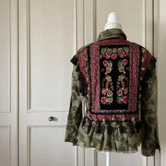 【東あずま店　併売品】 ZARA ザラ BASIC 刺繍　花柄　迷彩　jacket　ジャケット　outer　アウター　羽織 カーキ　ポンポン　お呼ばれ　デート　オフィスカジュアル　食事会　可愛い　お出かけ　上品　長袖
