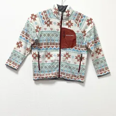 古着　美品　mont-bell　モンベル　フリースジャケット　ノルディック柄　フリース　総柄　長袖ジャケット　キッズ　120サイズ　ドライ　マルチカラー　アウトドア　防寒着　クリマプラス　レトロ