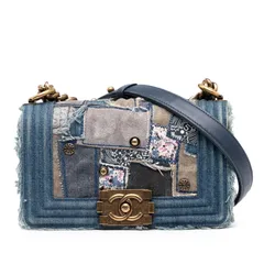シャネル ボーイシャネル パッチワーク チェーン ショルダーバッグ ブルー ゴールド デニム レディース CHANEL【1-0235152】