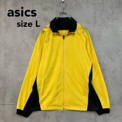 美品 asics アシックス トラックジャケット ジャージ 上 トレーニングウェア スポーツウェア ランニング サッカー フットサル 陸上 部活 フルジップ 切替 ワンポイントロゴ Lサイズ JASPO イエロー 黄色 黒 古着 ストリート Y2K ★ ■