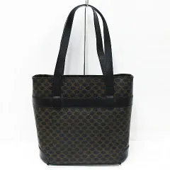 CELINE セリーヌ ロゴ型押し マカダム柄 トートバッグ レザー PVC ブラック レディース ヴィンテージ ★3109 B0005-08-0209④