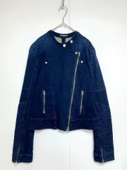 美品 TOMMY HILFIGER トミーヒルフィガー コットン デニムバイカー ジャケット size2/紺 ■■レディース