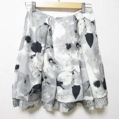 美品 Christian Dior クリスチャンディオール モノトーン フラワープリント シルク プリーツスカート 36 グレー レディース 古着 中古 USED