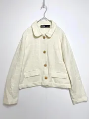 美品 ZARA ザラ 7484/127/712 ツイード ゴールドボタン ジャケット sizeM/白  ■■レディース