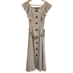 良品 BLUE LABEL CRESTBRIDGE ブルーレーベルクレストブリッジ ロング丈 ノースリーブ ベルテッド フリルワンピース 36 ベージュ レディース 古着 中古 USED