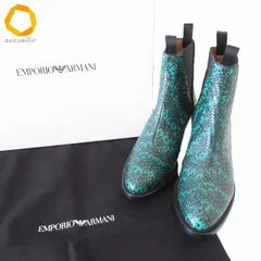 #ans エンポリオアルマーニ EMPORIOARMANI ブーツ 35 黒 緑 レザー パイソン柄 イタリア製 箱付き 保存袋付き 美品 レディース [929440]