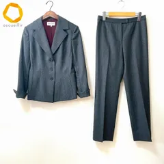#wnc ハナエモリ HANAEMORI パンツスーツ 38 グレー ストライプ センタープレス レディース [989991]