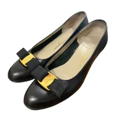 美品 Salvatore Ferragamo サルヴァトーレフェラガモ レザー ヴァラリボン ローヒール パンプス サイズ6 1/2 約23.5cm ブラック レディース 古着 中古 USED