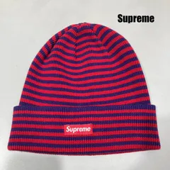シュプリーム ビーニー ニット帽 ボックスロゴ コットン92% ライクラ8% レッド パープル ボーダー メンズ FREE ISItems【USED】【古着】【中古】50151897