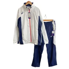 未使用 asics アシックス 裏トリコットブレーカージャケット ウインドブレーカー パンツ セットアップ サイズM ネイビー ホワイト  メンズ 古着 中古 USED
