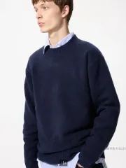 UNIQLO ユニクロ スフレヤーンクルーネックセーター ネイビー