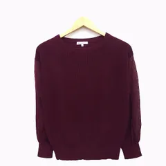 グローバルワーク GLOBAL WORK セーター ニット 長袖 丸首 切替 ローゲージ 透け感 リブ 綿混 M ボルドー 赤 /HT16