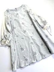 美品 Ank Rouge アンクルージュ サテン シアー 長袖 花柄 ミニ Aライン ワンピース sizeM/水色 ■■レディース