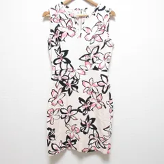 美品 kate spade new york ケイトスペード フラワープリント 花柄 ノースリーブ ひざ丈 タイト ワンピース ドレス サイズ4 ピンク系 レディース 古着 中古 USED