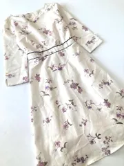 tocco closet 186-151721 袖口パール付きウエスト配色ライン入りハートネックフラワープリント ワンピース sizeM/ベージュ系  ■◇レディース