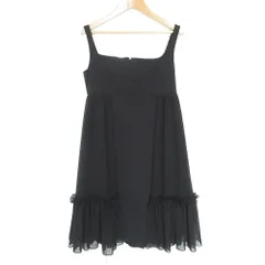 美品 FOXEY NEW YORK フォクシーニューヨーク フリルヘム スクエアネック ノースリーブ ミニドレス ワンピース 38 ブラック レディース 古着 中古 USED