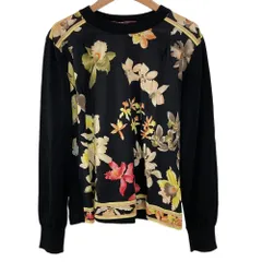 LEONARD レオナール ウールシルク フラワープリント ニット セーター L ブラック レディース 古着 中古 USED