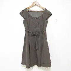 美品 BURBERRY BLUE LABEL バーバリーブルーレーベル ショートスリーブ ひざ丈 ベルテッド フレアワンピース 36 ブラウン レディース 古着 中古 USED