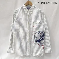 ラルフローレン BDシャツ ポニー刺繍 ボタンダウン ストライプシャツ ウイングフット ペイントらくがき風 メンズ L ISItems【USED】【古着】【中古】50151673
