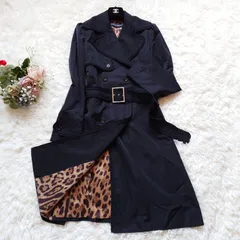 希少　ドルチェ&ガッバーナ　DOLCE&GABBANA　トレンチコート　フリル　レオパード　ベルト付き　美シルエット　Aライン　ブラック　黒　40　L　カジュアル　フォーマル　豹柄