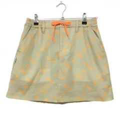 【超美品】ジャックバニー スカート ベージュ系×オレンジ ロゴ総柄 メッシュ調生地  レディース 2(L) ゴルフウェア Jack Bunny