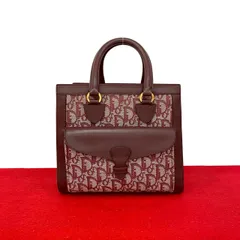 極 美品 Christian Dior ディオール トロッター 柄 CD ロゴ 金具 キャンバス レザー 本革 ハンドバッグ ミニ トートバッグ ボルドー 27780
