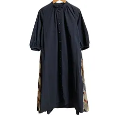 良品 BLUE LABEL CRESTBRIDGE ブルーレーベルクレストブリッジ サイドチェック ギャザーネック シャツワンピース サイズ36 ネイビー レディース 古着 中古 USED