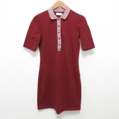 未使用 LACOSTE ラコステ スリムフィット 半袖 ポロシャツ ワンピース サイズ34 ボルドー  レディース 古着 中古 USED