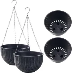 SALUDABLE ハンギング プランター 観葉植物 鉢 おしゃれ ハンギングバスケット 吊り下げ (ブラック 2個入り,  16.5cm)