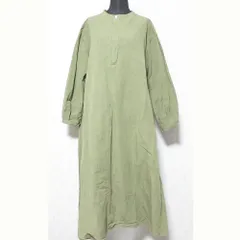美品 nest Robe ネストローブ リネンブレンド 長袖 ロングワンピース 01183-1123-1 F カーキ レディース 古着 中古 USED