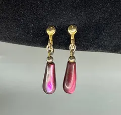 SN884 ドロップカットイヤリング 紫瑪瑙？ アクリル樹脂？ ワインレッド あずき色 えんじ  ヴィンテージ アンティーク